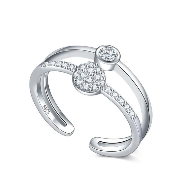 

cluster rings 100% 925 sterling silver double ring inlaid cz zircon 5a woman fashion index fnger wedding jewelry gift, Golden;silver