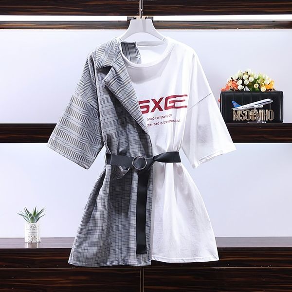 

dress female summer plaid shreds asymmetry shirt elegant ladies the-neck chic bands dressed loose rnha, Black;gray