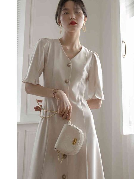 

casual dresses summer office elegant french style solid color short sleeve midi a-line female clothes vestidos 7tou, Black;gray