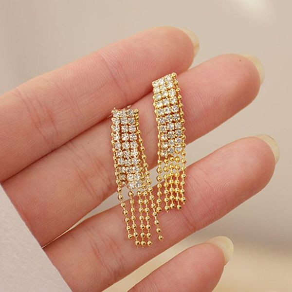 

fine shiny crystal tassel earrings for women design creativity luxury korean jewelry zircon s925 needle stud, Golden;silver