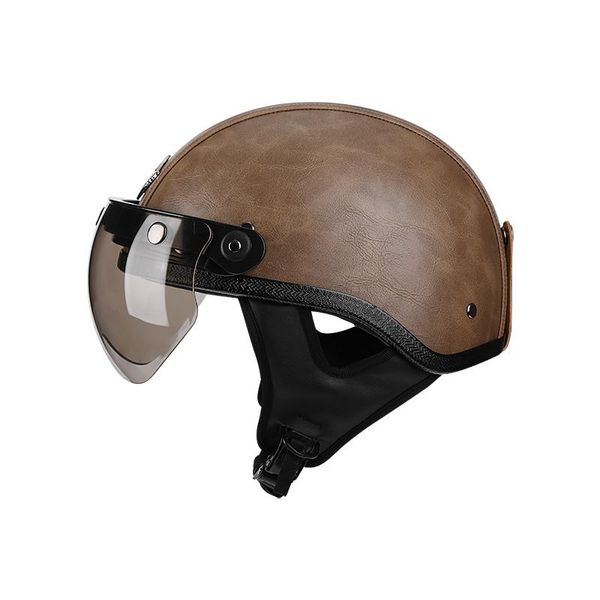 

motorcycle helmets retro helmet open face cafe racer pu leather scotter casco moto summer riding man women handmade vintage kids