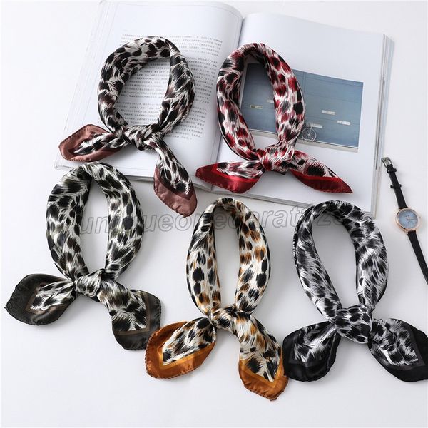 

office lady hair band multifunction head neck square hairband all-match colorful small silk scarf striped leopard scarves, Blue;gray
