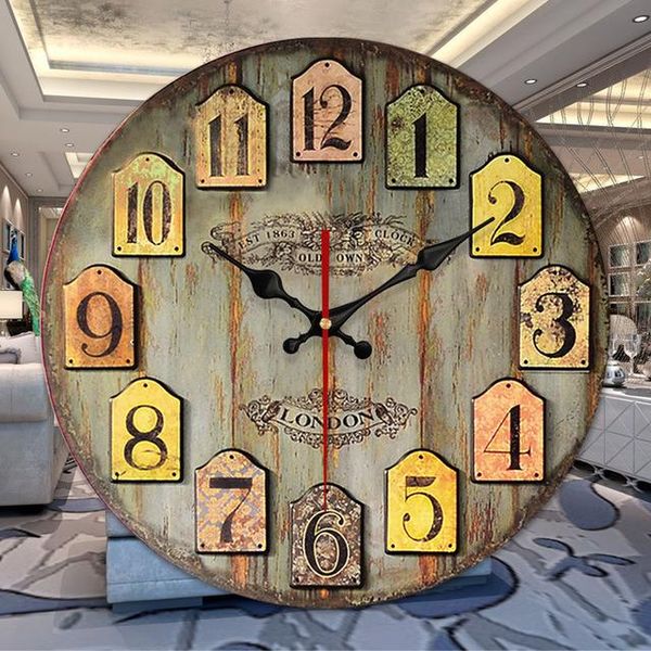 

wall clocks vintage wooden clock modern design rustic shabby chic home office cafe decoration art large watch