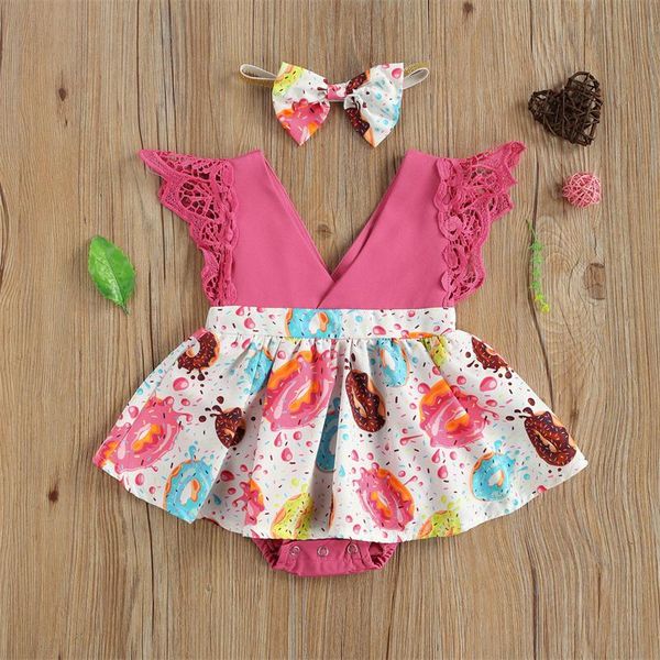 

jumpsuits born baby girls rompers + headband toddler kids cartoon v-neck sleeve bodysuit 0-24m summer clothes set, Blue