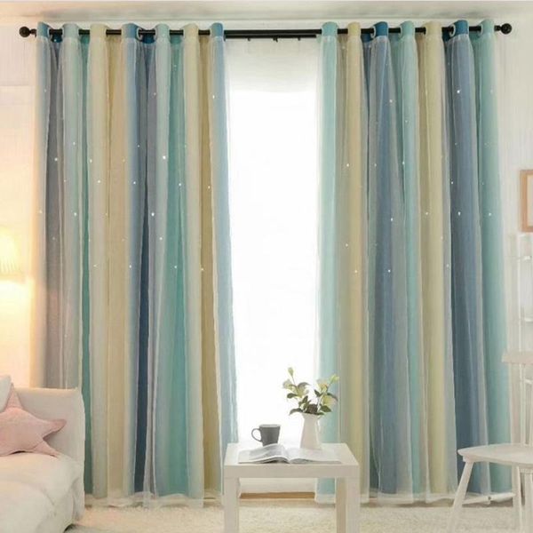 

curtain & drapes hollowed out stars blackout double-layer shading window gauze tulle for living room