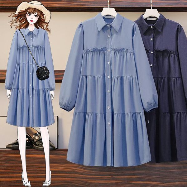 

casual dresses ehqaxin ladies plus size shirts summer autumn fashion lapel single-breasted cardigan shirt loose pleated dress l-4xl, Black;gray