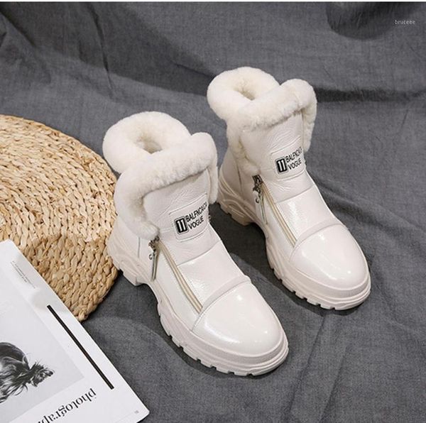 

boots 2021 women's patent leather with fur and velvet warm short1, Black