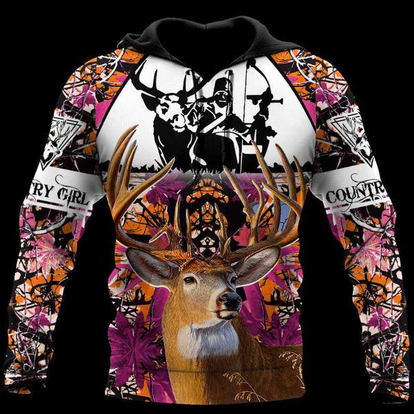 

men's hoodies & sweatshirts camouflage 3d hoodie women's outdoor deer pattern camping hunting hooded jacket zipper 38, Black