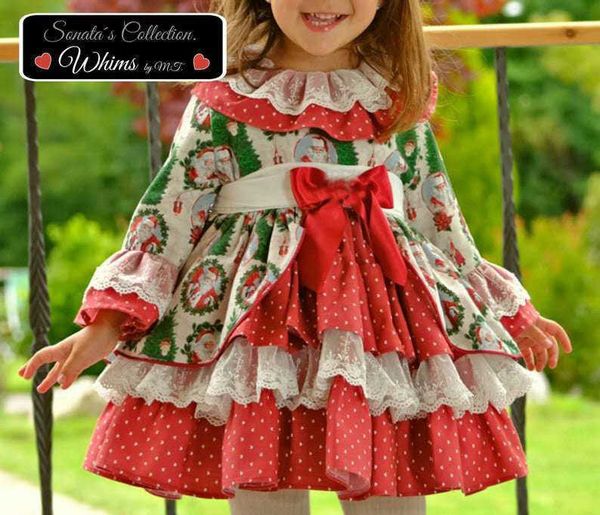 Weihnachten 2021 Neues Lagenkleid für Kinder, Mädchen, Weihnachtsmann-Aufdruck, Rundhalsausschnitt, lange Ärmel, 1 Stück für Frühling und Sommer, 1–6 Jahre G1026