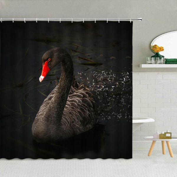 

black swan bird feather shower curtains creative love romance bathroom art decor accessories waterproof fabric hooks curtain set