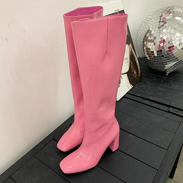 

boots us 4.5-9 women's knee high patent leather heels black pink knight shoes b219