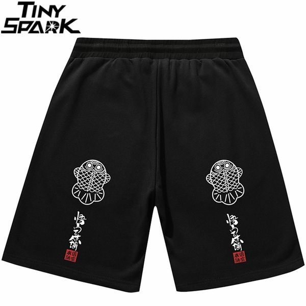 Homens Hip Hop Streetwear Shorts Chinês Kanji Imprimir calças Suor Harajuku Algodão Jogger Verão Summer Sweatpant 210713