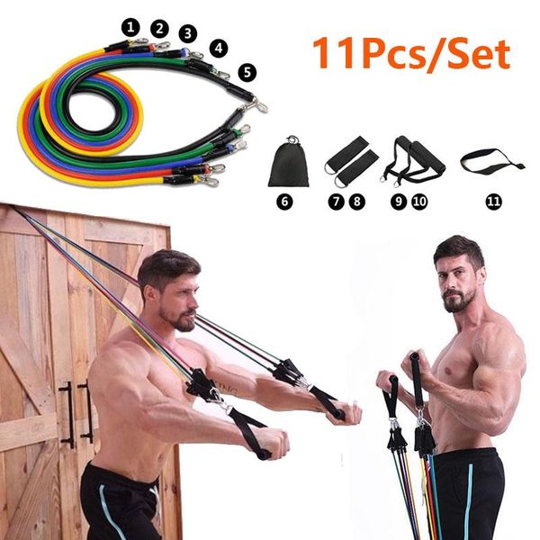 

11pcs/set latex resistance bands set expander yoga exercise fitness rubber tubes stretch training home gyms workout pull rope stripes