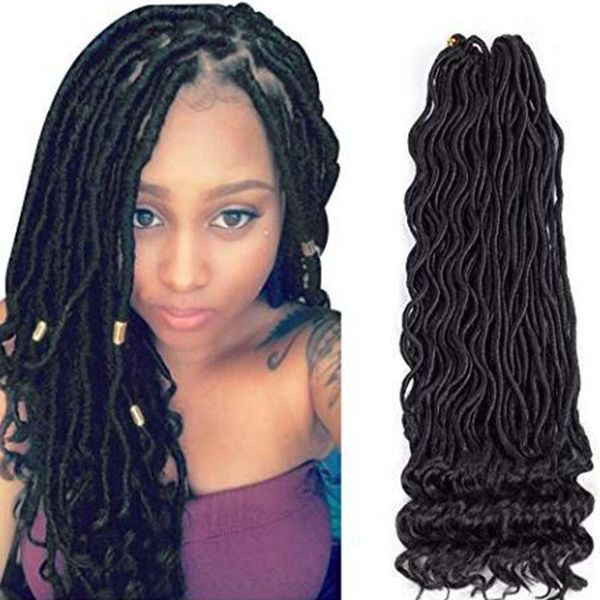 

6pcs/lot full head goddess faux locs crochet twist braids 18inch curly twist crochet braiding hair faux locs ombre synthetic hair extensions, Black