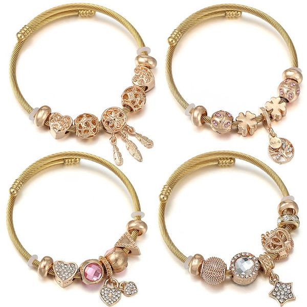 

charm bracelets golden titanium steel stainless diy asymmetrical beaded bracelet jewelry shows modern love female brand, Golden;silver