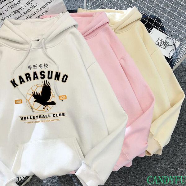 

women's hoodies & sweatshirts women haikyuu funny karasuno high streetwear japanese anime hoodie winter fashion warm unisex, Black