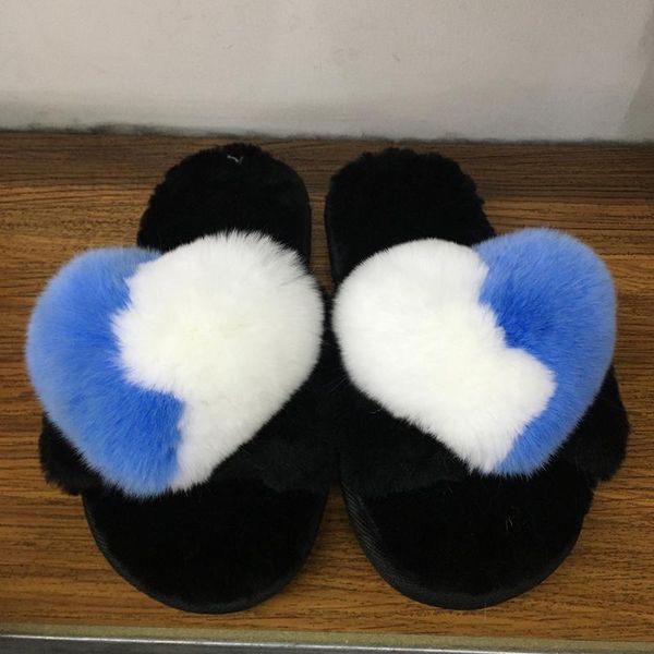 

woman slippers winter sheep fur slides shoes flip-flops plush indoor soft-bottom warm heart-shaped decoration, Black