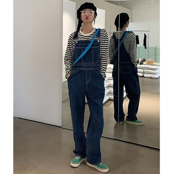 

women's jeans high waist loose straight casual pants overalls hip hop jumpsuit, Blue