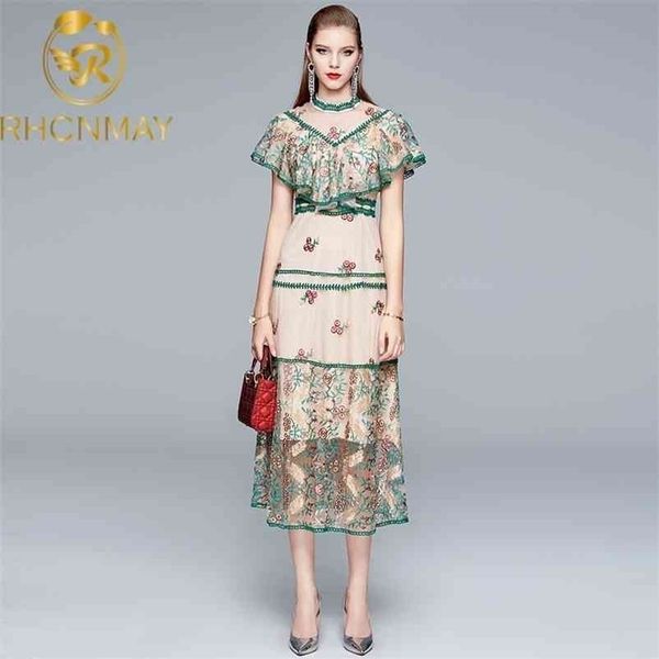 

summer women fashion designera-line dress short sleeve ruffles embroidery elegant ladies party midi dresses vestidos 210520, Black;gray