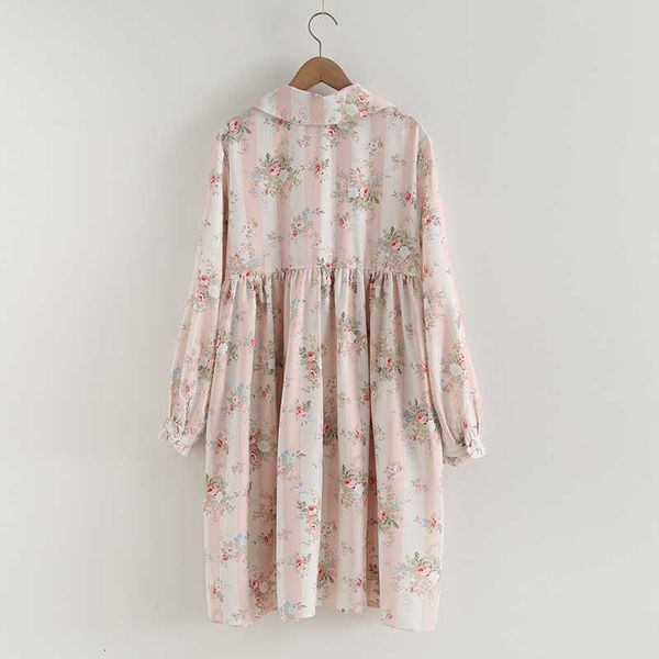

women's t-shirt spring autumn women long sleeve es teen girl kawaii bow collar rose print high waist chiffon floral lolita jurk da, White