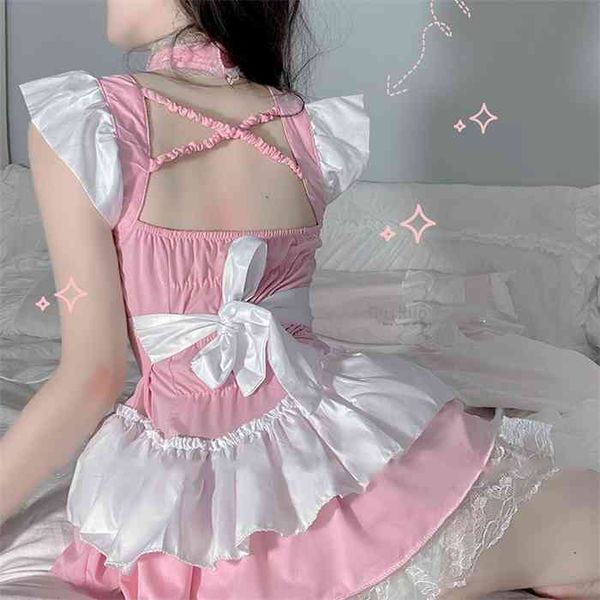 

lolita kawaii babydoll dress french apron maid lingerie erotic role play women cosplay costumes cute servant uniform pink, Black;white