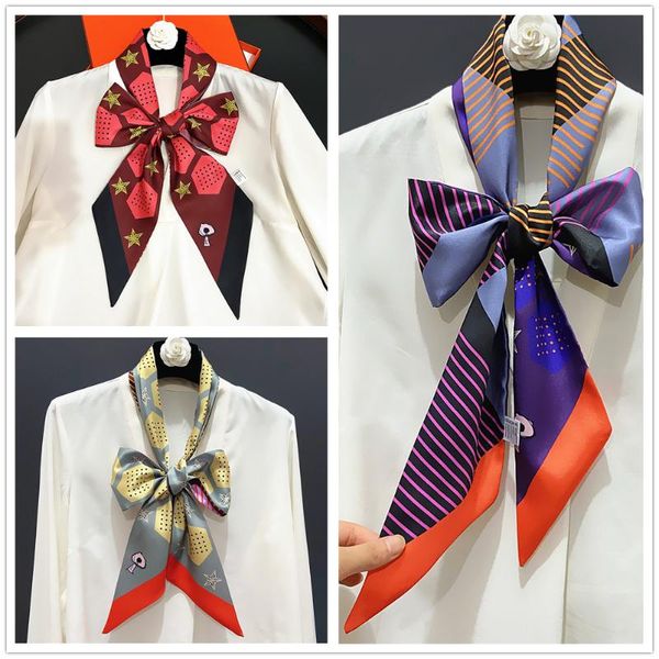 

scarves 160*10cm professional geometric mixing color double-layer printed twill weave silk women's long scarf, Blue;gray