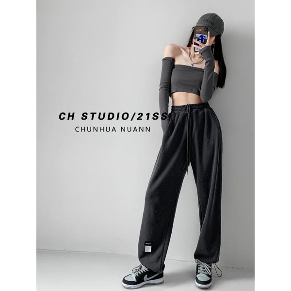 

women's pants & capris sweatpants classic easy to wear thin elastic waist sports spring and autumn leisure leggings straight tube loose, Black;white