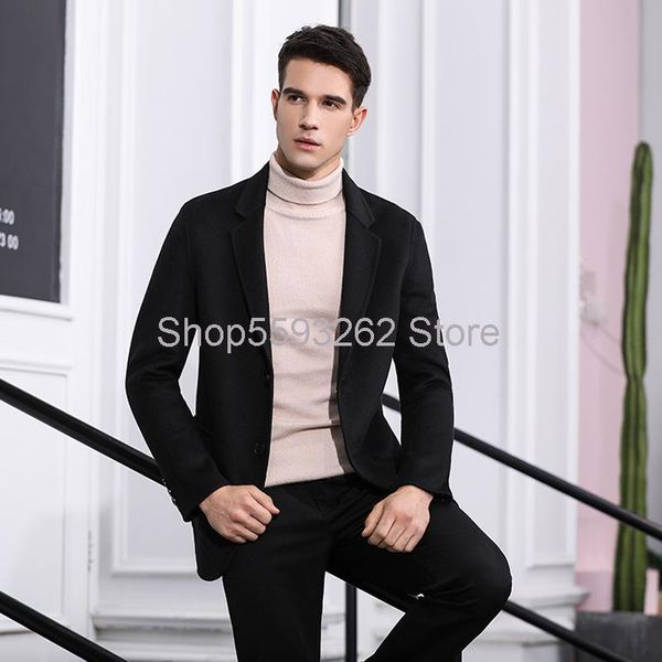 

men's wool & blends straight 2021 double-sided woolen coat casual suit, Black