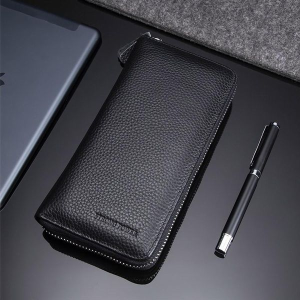 

wallets long genuine cowhide leather wallet men luxury purse cell phone pocket card holder fashion zipper purses, Red;black