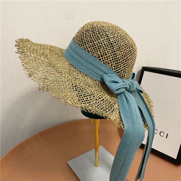 

large eaves bow hollow straw hat for women to go out summer, Yellow