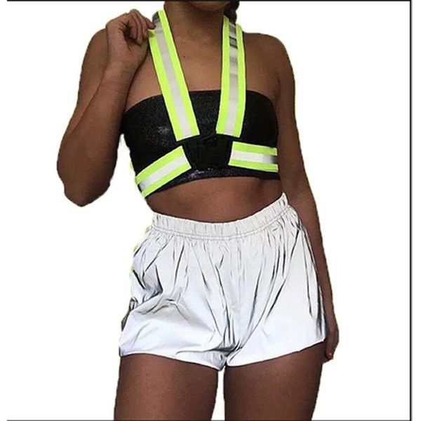 

women's shorts kayotuas women night light reflective bag hip shiny casual solid color middle waist elastic trousers xs-xxl, White;black