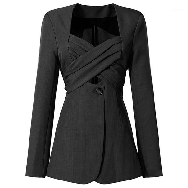 

bow women khaki cross bandage blazer v-neck long sleeve loose fit jacket fashion tide spring autumn 2021 1dd3708 women's suits & blazer, White;black