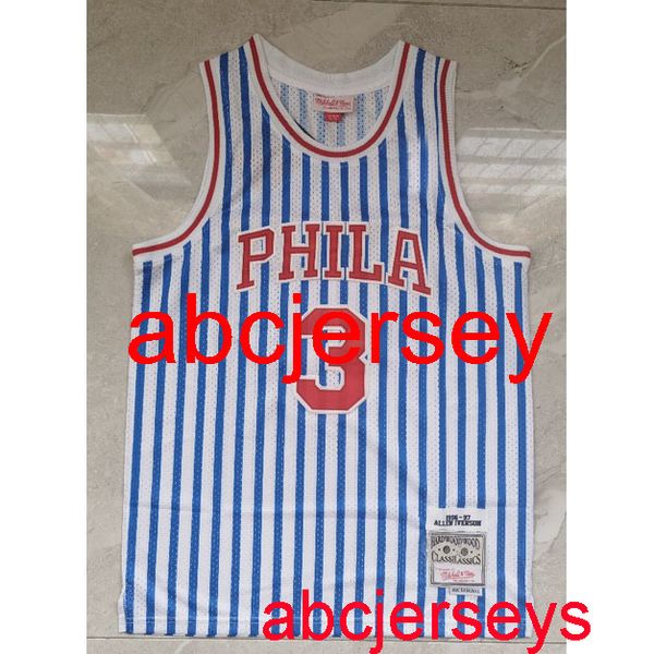 

men's 3# iverson 2021 blue stripe basketball jersey s- vest, Black