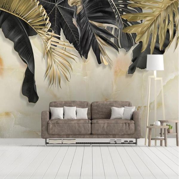 

wallpapers milofi custom large mural wallpaper 3d simple light luxury black gold leaves bedroom background