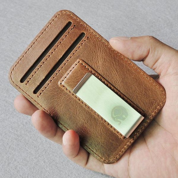 

wallets quality leather gift design fashion slim wallet front pocket money clip mini clamp purse x-c092, Red;black