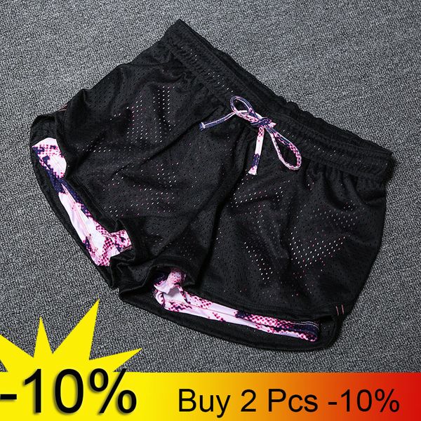 

yoga women fitness double layered spandex elastic run running workout shorts leggings for ladies gym sport short pant, White;black