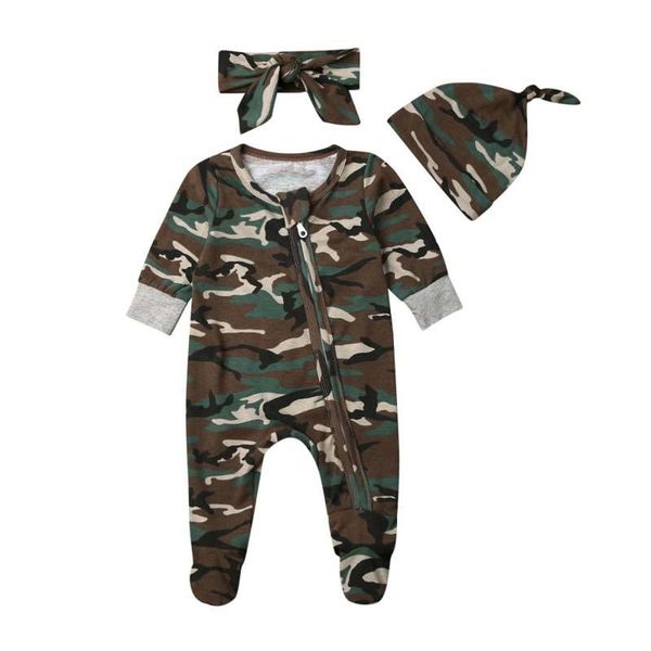 

footies 2021 est born infant baby girl camo zipper jumpsuit headband hats clothes long sleeve spring autumn outfits, Blue