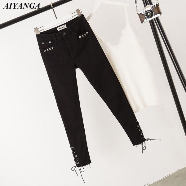 

women's pants & capris 2xl 3xl 4xl 5xl high waist pencil for women fashion lace up slim elasticity trousers plus size black 2021 spring, Black;white