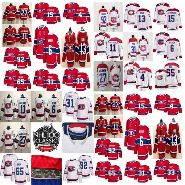 

montreal canadiens 100 classic jersey 33 patrick roy jersey 27 alex galchenyuk 31 carey price 65 anderw shaw hockey jersey stitched mens, Black