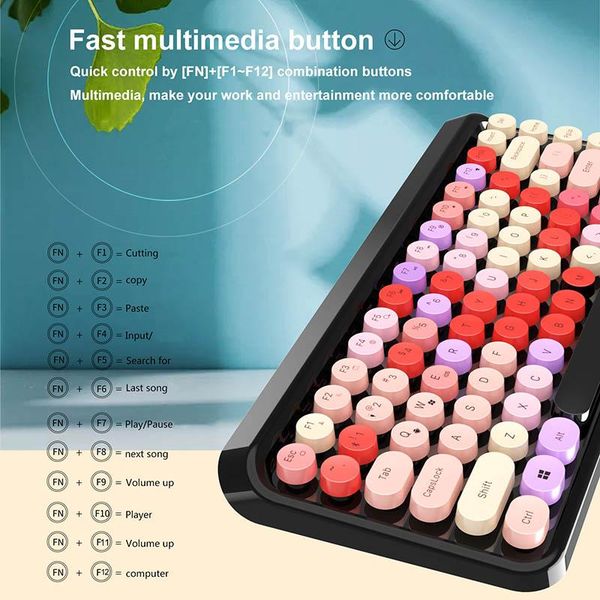 

colorful 2.4g wireless bluetooth keyboard mouse set retro round keycap 3 adjustable dpi for smart phone tablets combos