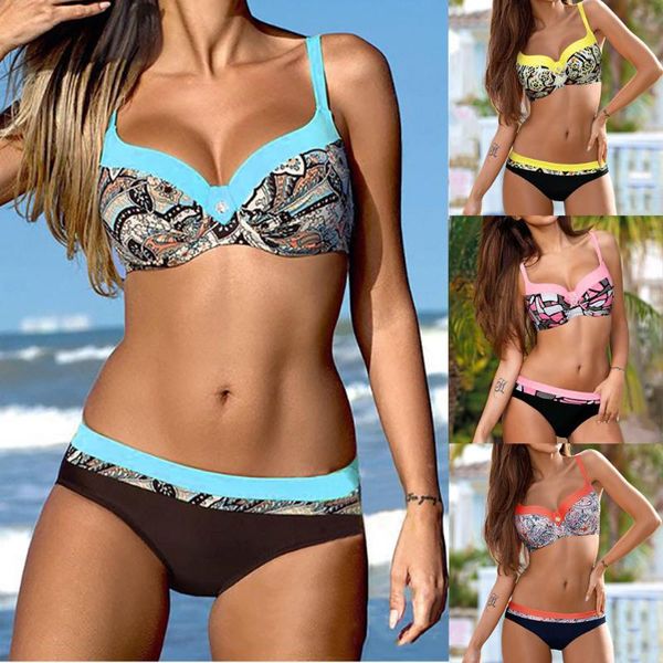 

women's swimwear womens padded push-up bra bikini set swimsuit bathing suit beachwear patchwork vintage swimming, White;black