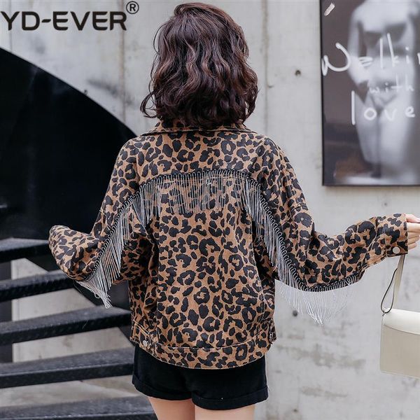 

women's jackets bat sleeve back fringed denim jacket female spring and autumn korean version loose bf wind leopard student short, Black;brown