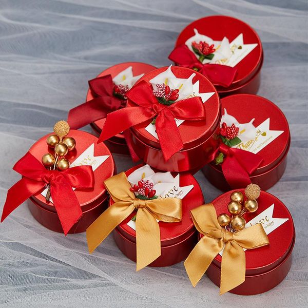 

gift wrap round bow ribbon decor storage box for party supplies flower design wedding candy chocolate tin cute metal favor