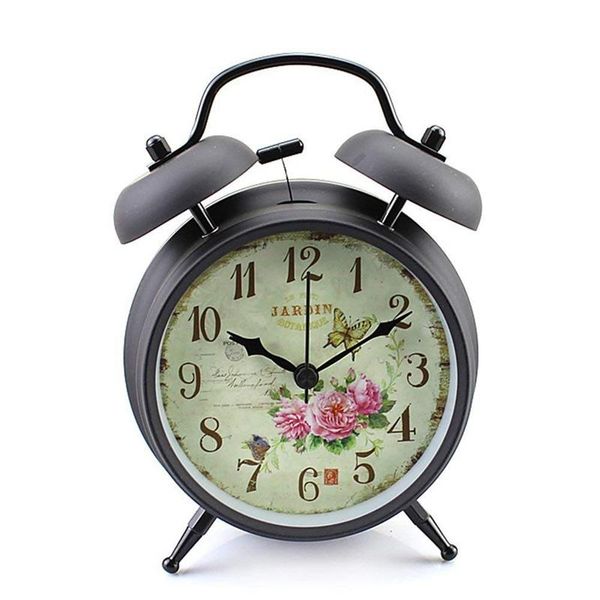 

other clocks & accessories 4 inch retro vintage bedside twin bell alarm clock with loud and nightlight (black case - roses)