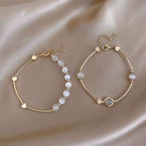 

charm bracelets korean design fashion jewelry simple opal irregular double bracelet elegant women's lover daily matching accessories, Golden;silver