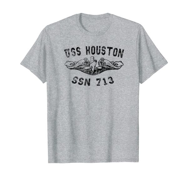 

uss houston ssn 713 attack submarine badge vintage t-shirt, White;black