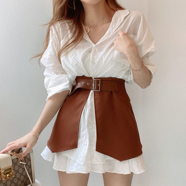 

dress women two outfits long sleeve white and high waist split mini skirt piece sets suits elegant hglf jsra, Black;gray