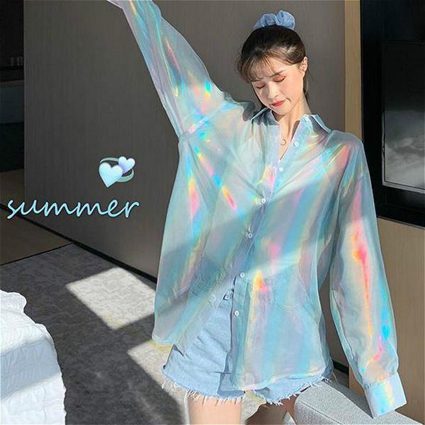 

women's blouses & shirts women harajuku purple sun-proof summer stylish teens streetwear all-match basic long sleeve ins top, White