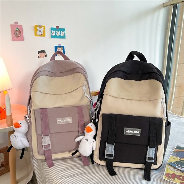 

fashion women's backpack harajuku style kawaii doll pendant school bags for girls nylon with many pockets