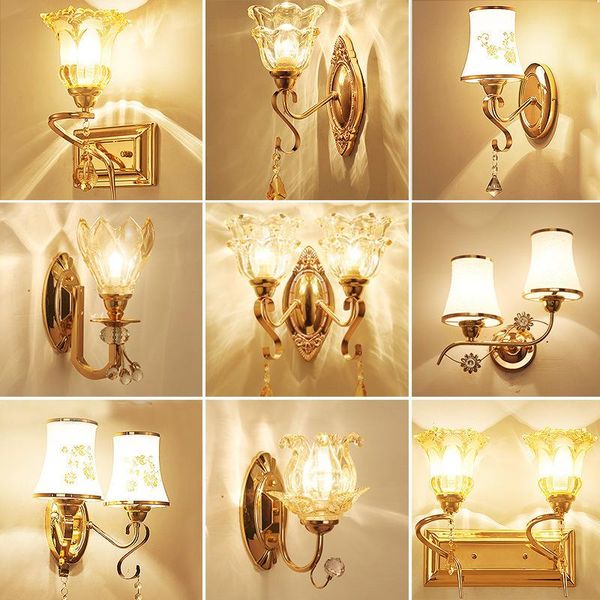 

nordice glass wall sconces blue light crystal lights iron bedside corridor bedroom espelho lamp